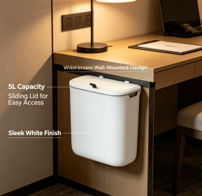 5-7L Wall Mounted Sliding Lid Trash Can, Punch-Free Under Cabinet Hanging Garbage Bin (STYLE: Wall-mounted sliding cover 5-liter white) 5-7L Wall Mounted Sliding Lid Trash Can, Punch-Free Under Cabinet Hanging Garbage Bin (STYLE: Wall-mounted sliding cover 5-liter white)