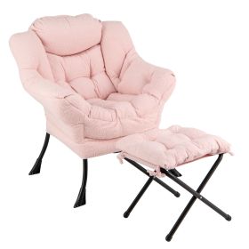 Modern Accent Chair with Folding Footrest and Head Pillow (Color: Pink) Modern Accent Chair with Folding Footrest and Head Pillow (Color: Pink)