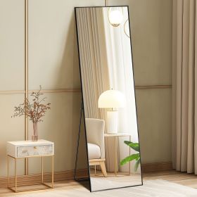 64"x21" Full Body Wall Mirror Standing Hanging or Leaning Wall-Mounted Mirrors with Stand Aluminum Alloy Frame Living Room (Color: Black) 64"x21" Full Body Wall Mirror Standing Hanging or Leaning Wall-Mounted Mirrors with Stand Aluminum Alloy Frame Living Room (Color: Black)
